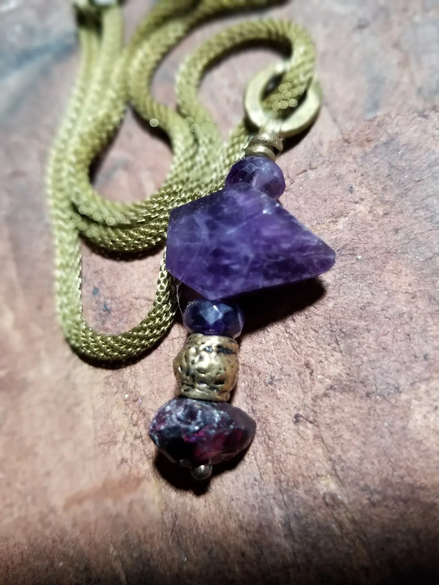 Amethyst and Bronze Long Necklace