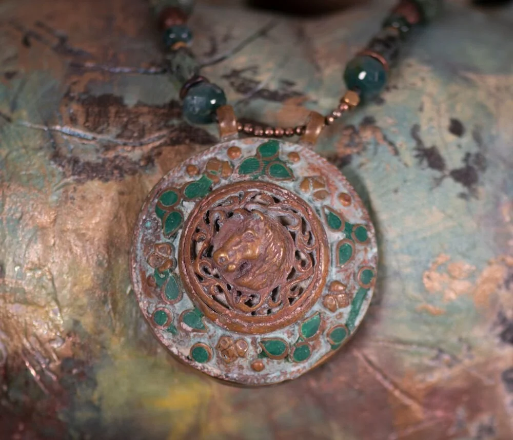Antique Horse Pendant With Emeralds and Green Stones