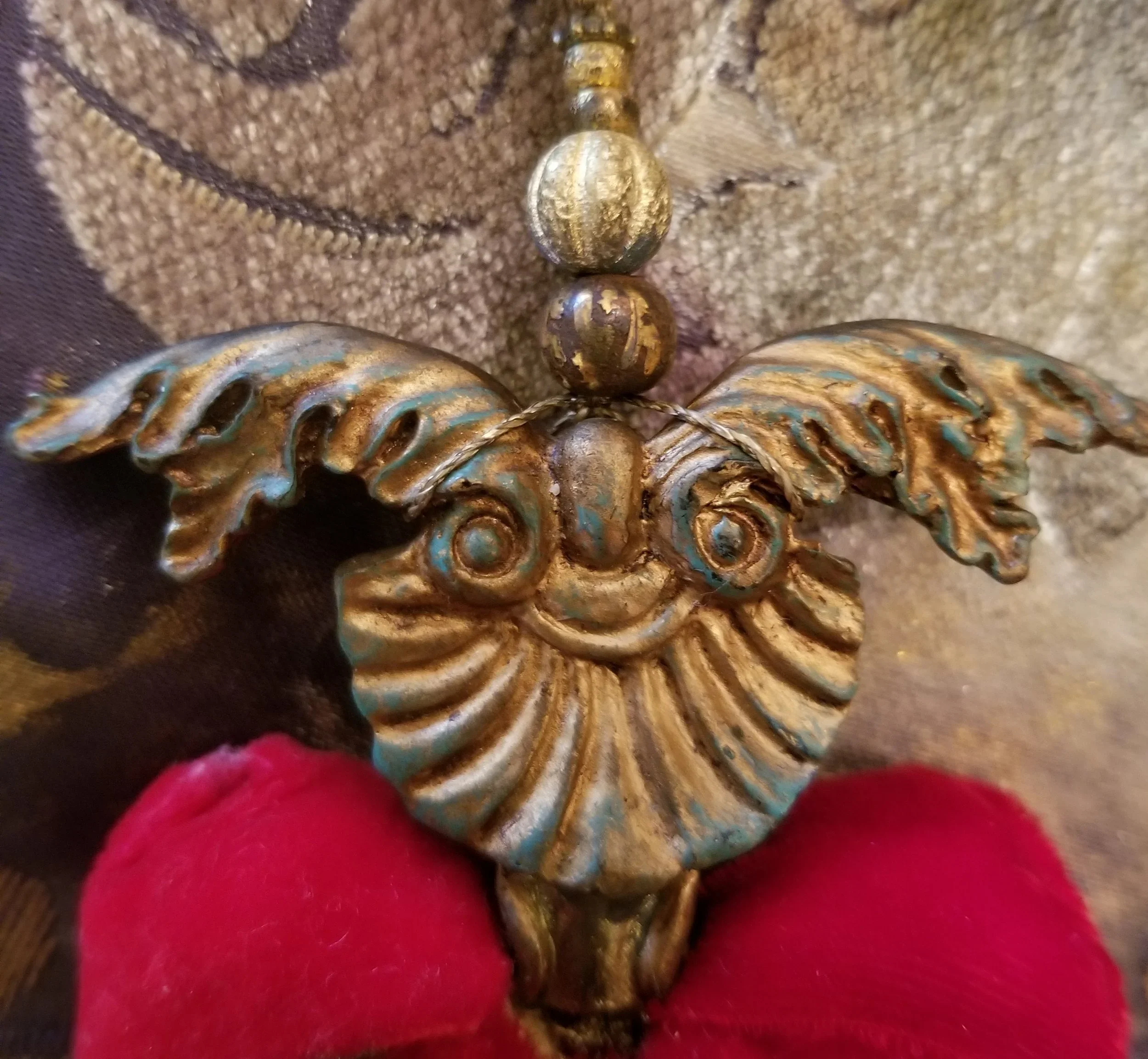ROYALE ~ Crimson Velvet Embellished Hearts - Art Ornaments