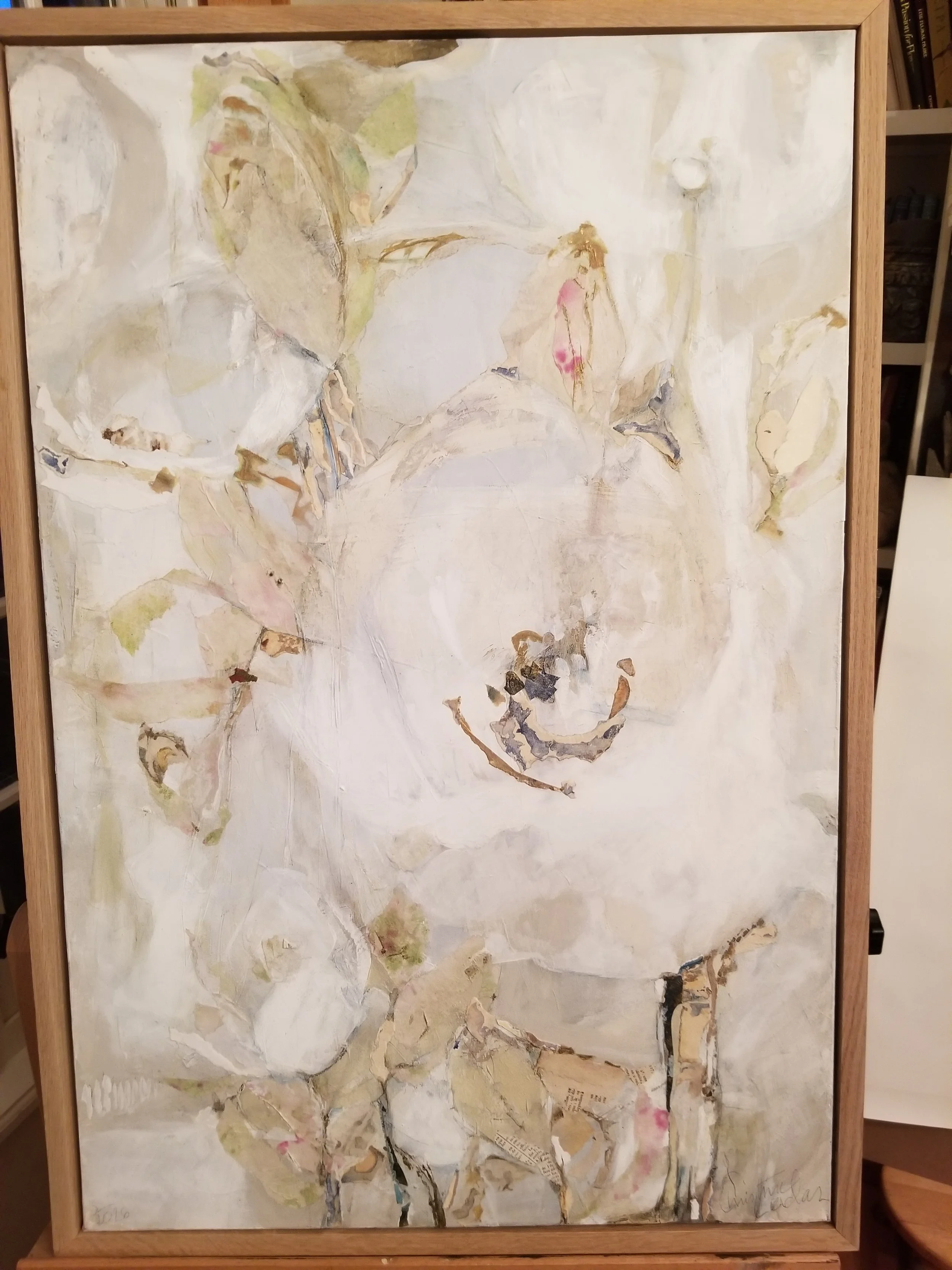 Pale Garden -  Acrylic and Collage - Original Art on Canvas