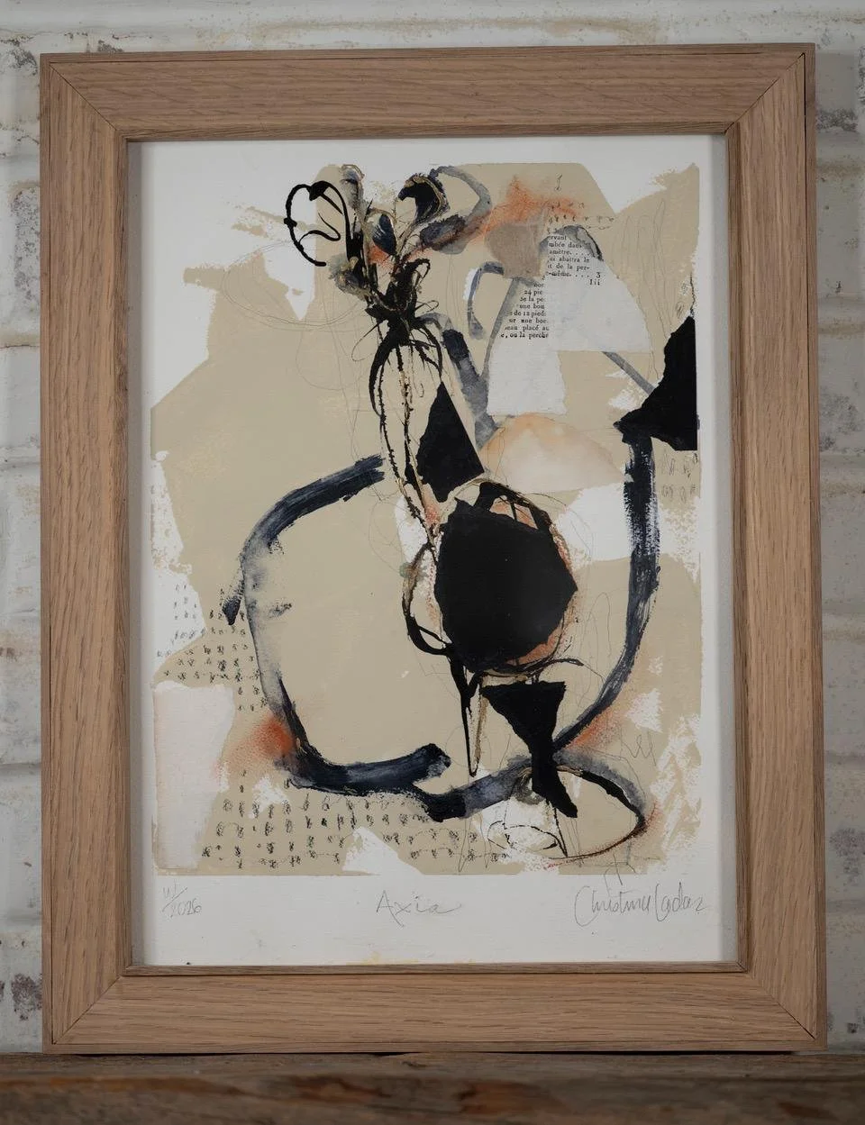Axia - Original Painting and Collage on Paper in Custom Frame