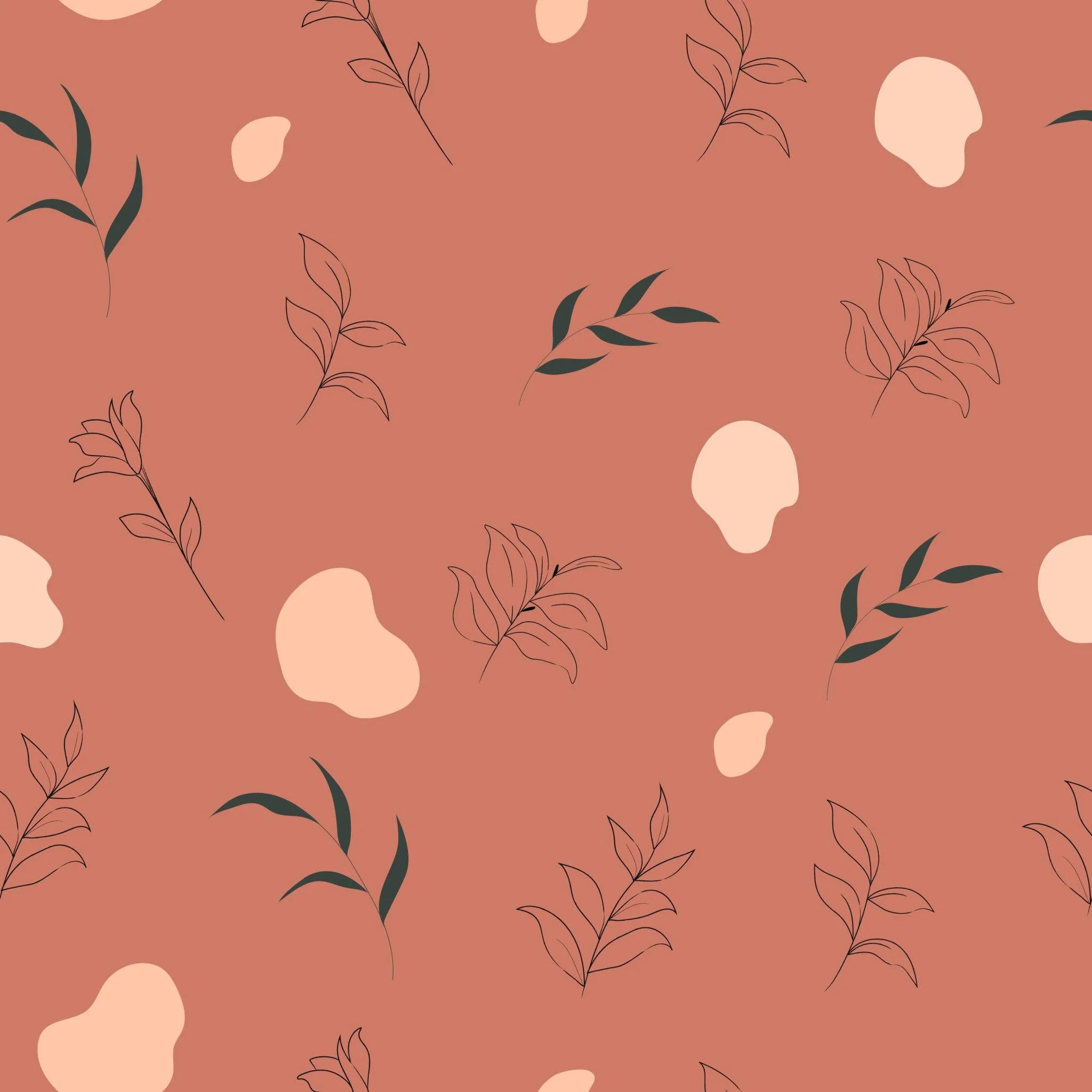 Warm abstract botanical background with organic shapes and leaf illustrations, creating a calming and welcoming atmosphere.