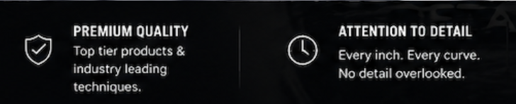 Comparison of two sections, one highlighting premium quality with a shield icon, and the other attention to detail with a clock icon, both emphasizing importance in product excellence.