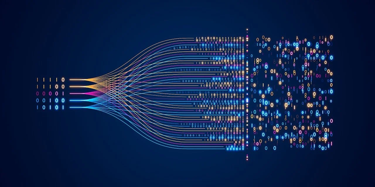 Digital illustration of a neural network with colorful nodes and connections, representing artificial intelligence and machine learning.