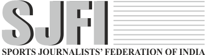Logo of the Sports Journalists' Federation of India with bold black letters SJF and full name below.