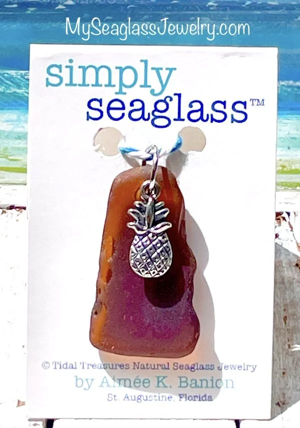 Seaglass Pendant with 18" Chain - Brown with Pineapple
