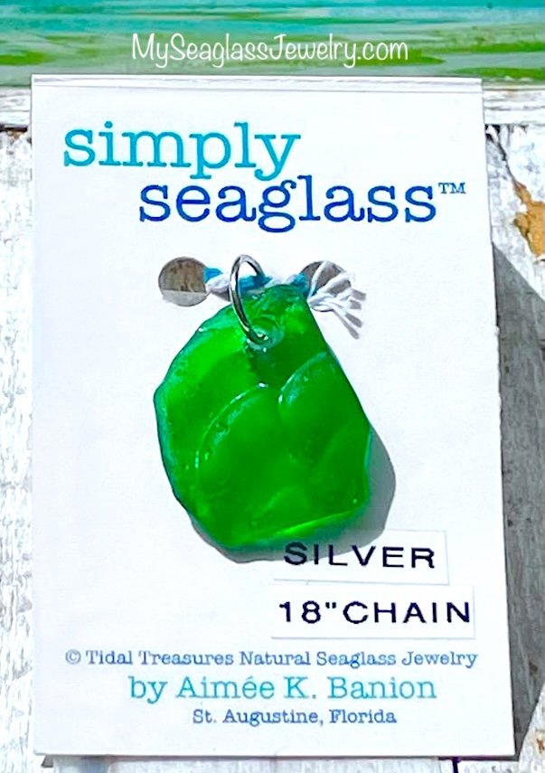 Seaglass Pendant with 18" Chain - Mermaid Scales Fisch's Kelly Green