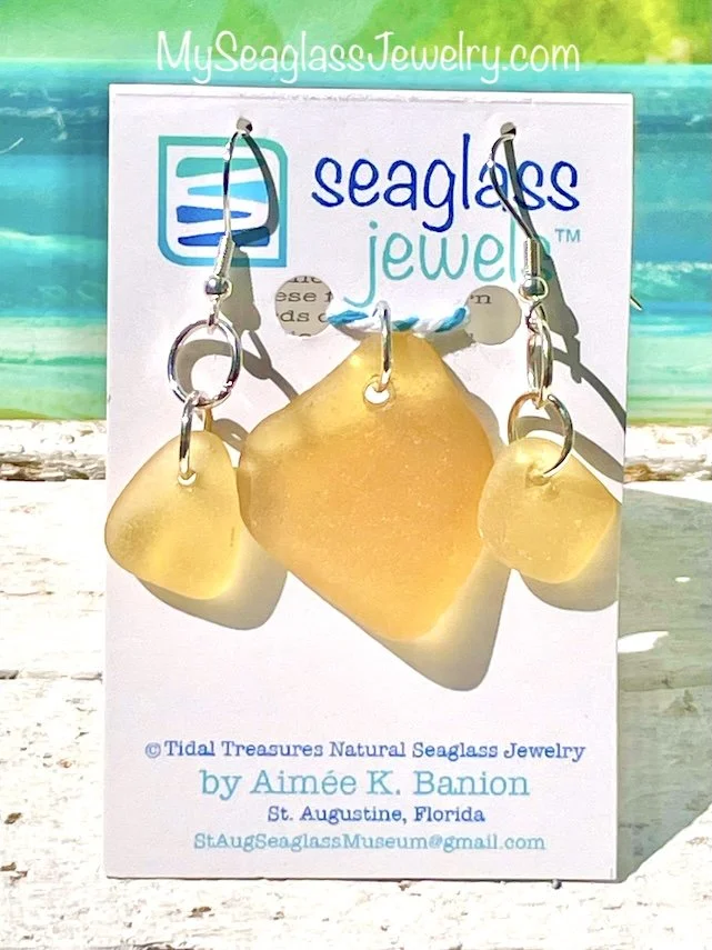 Seaglass Necklace & Earrings Set - Yellow