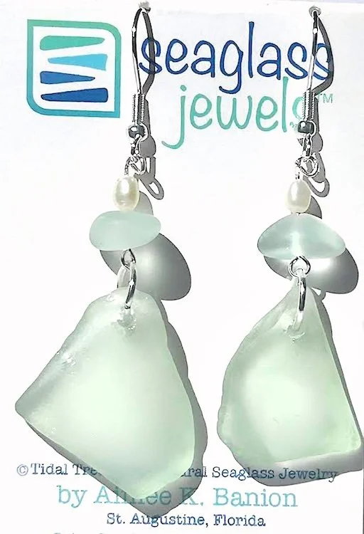 Seaglass Earrings - Seafoam with Pearls