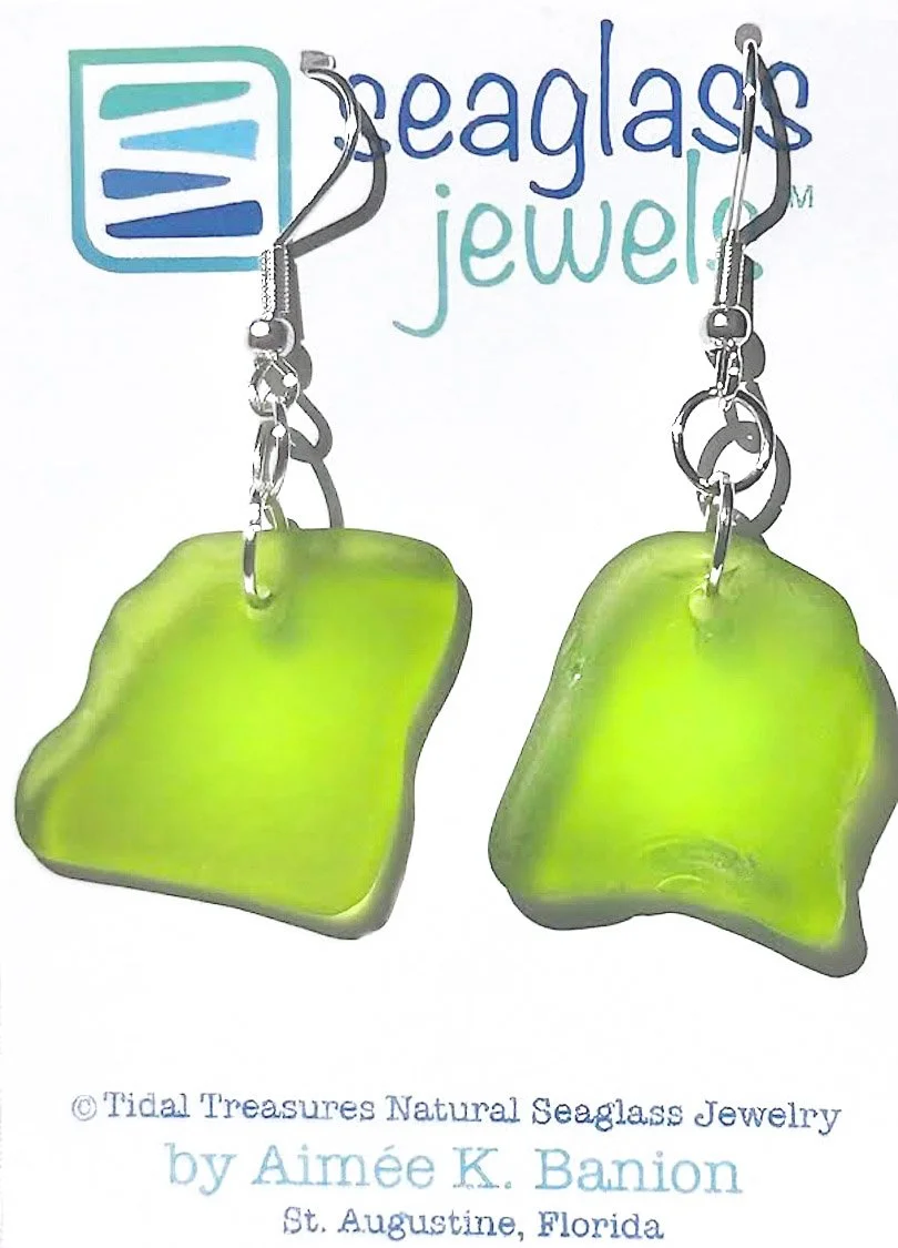 Seaglass Earrings - Medium Lime Green