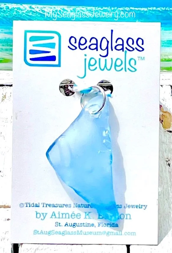 Seaglass Pendant with 18" Chain - Cornflower Blue with Raised "MI"