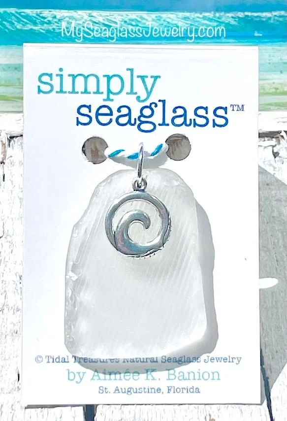 Seaglass Pendant with 18" Chain - White Privacy Glass with Wave