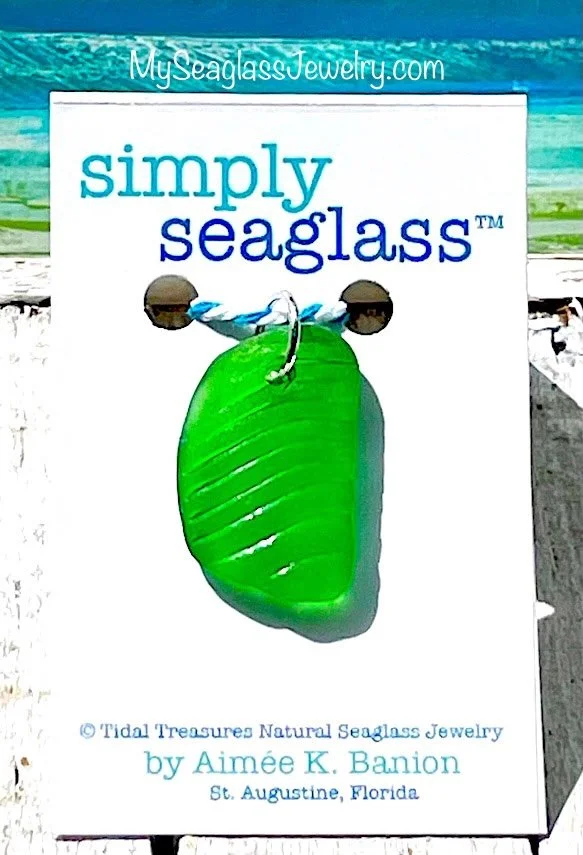 Seaglass Pendant with 18" Chain - Striped Kelly Green Rare