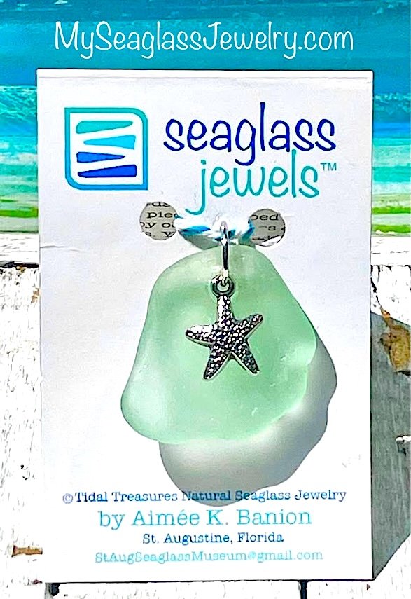 Seaglass Pendant with 18" Chain - Seafoam Green with Starfish