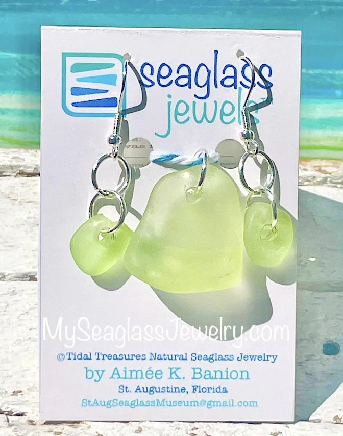Seaglass Necklace + Earring Set - UV Glowing Yellow