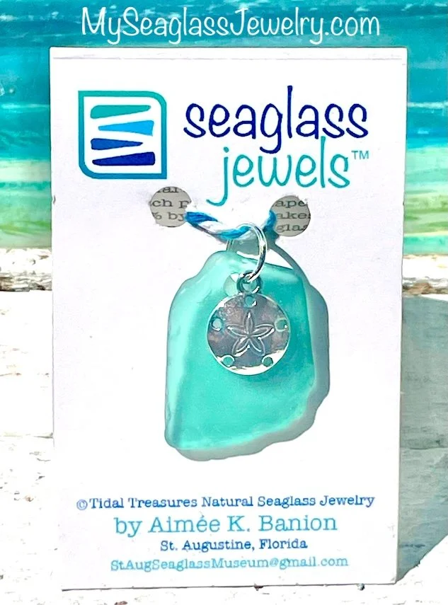 Seaglass Pendant with 18" Chain - Teal with Sanddollar