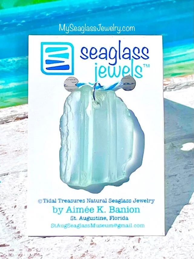 Seaglass Pendant with 18" Chain - Seafoam Aqua Jar Rim