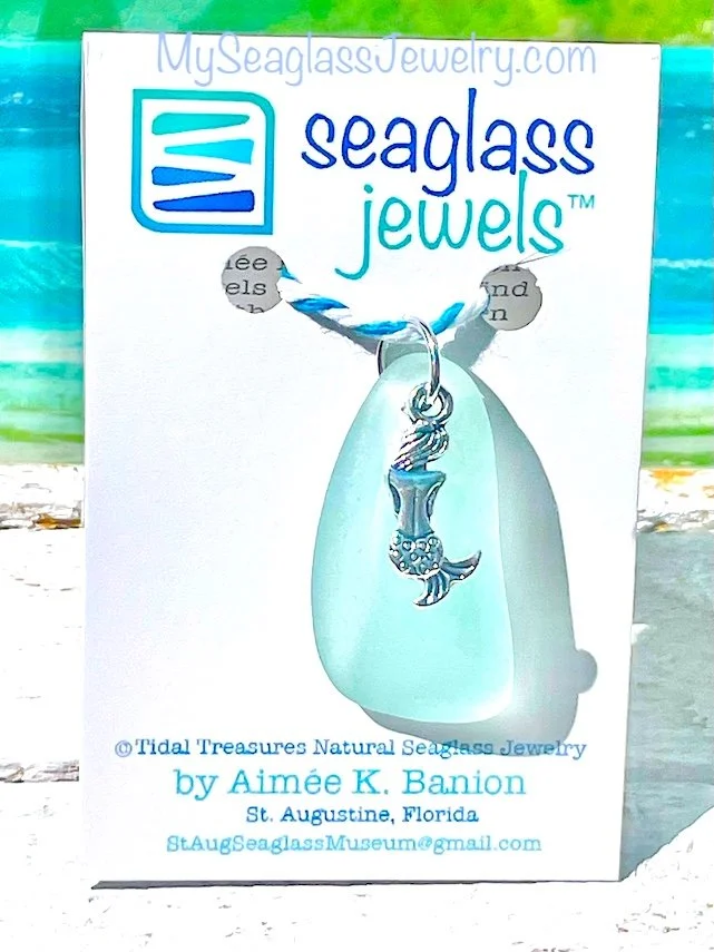 Seaglass Pendant with 18" Chain - Pale Aqua with Mermaid