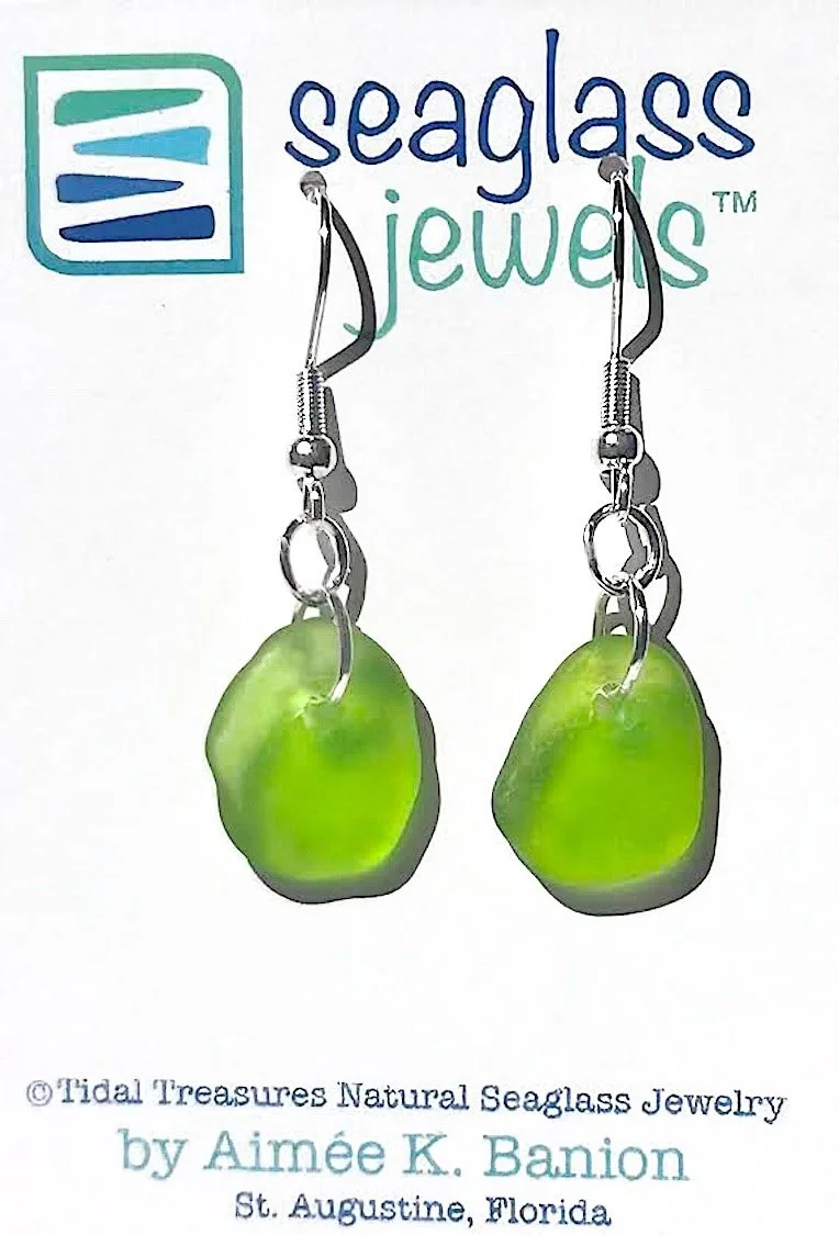 Seaglass Earrings - Small Lime Green