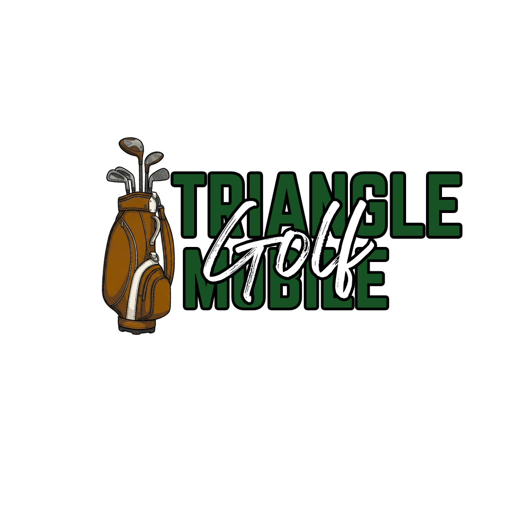 Logo for Triangle Golf Mobile featuring a golf bag with clubs and text in green and white.