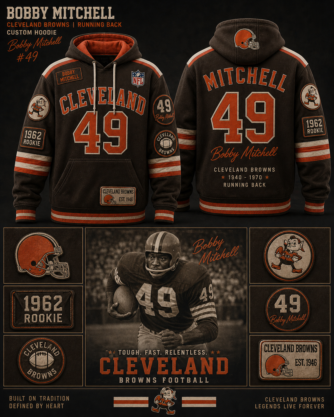 Custom Niki Red Cleveland Brown RB/WR Bobby Mitchell
