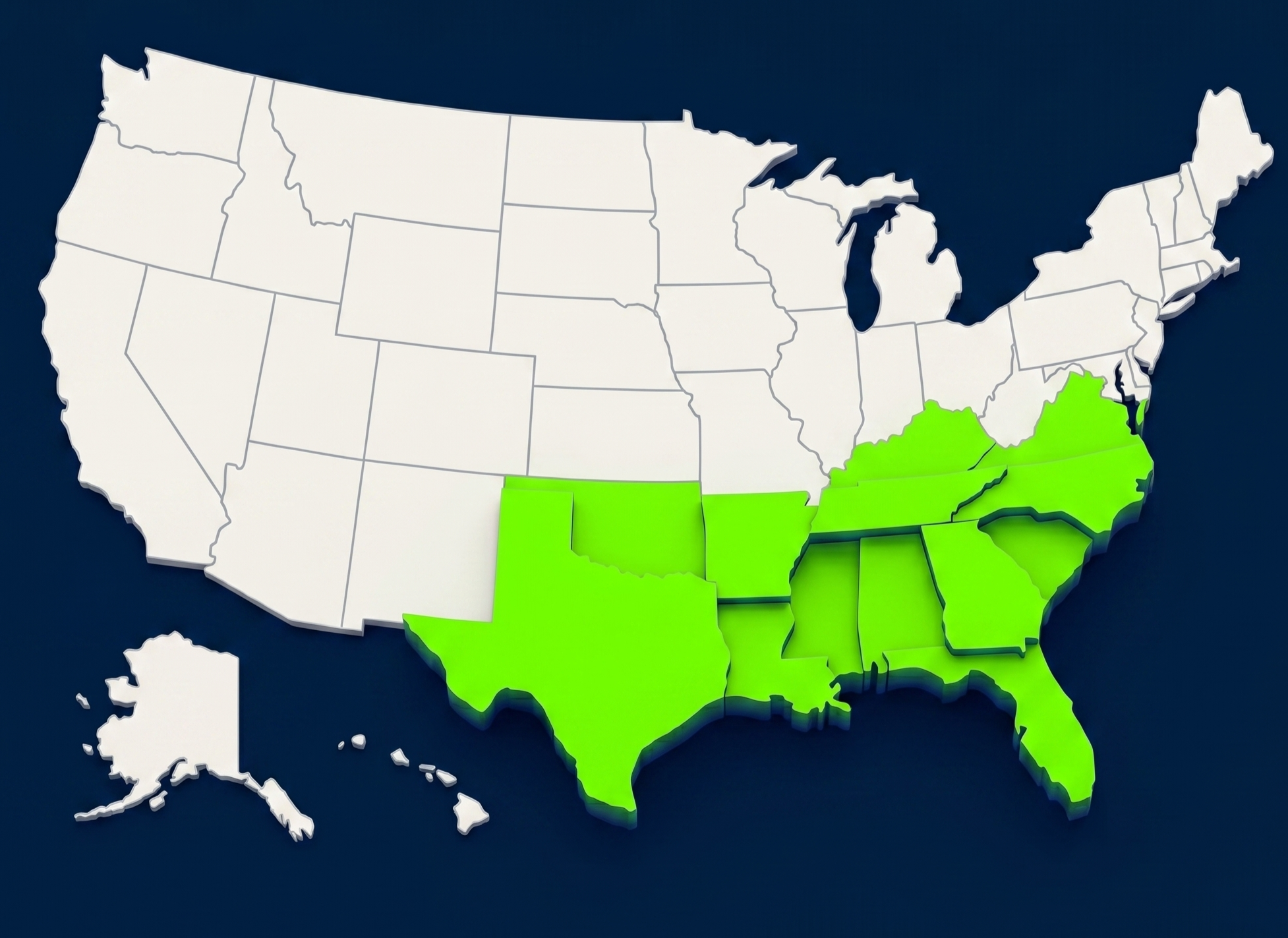Map highlighting the 13 southern states that YALLvote is targetting