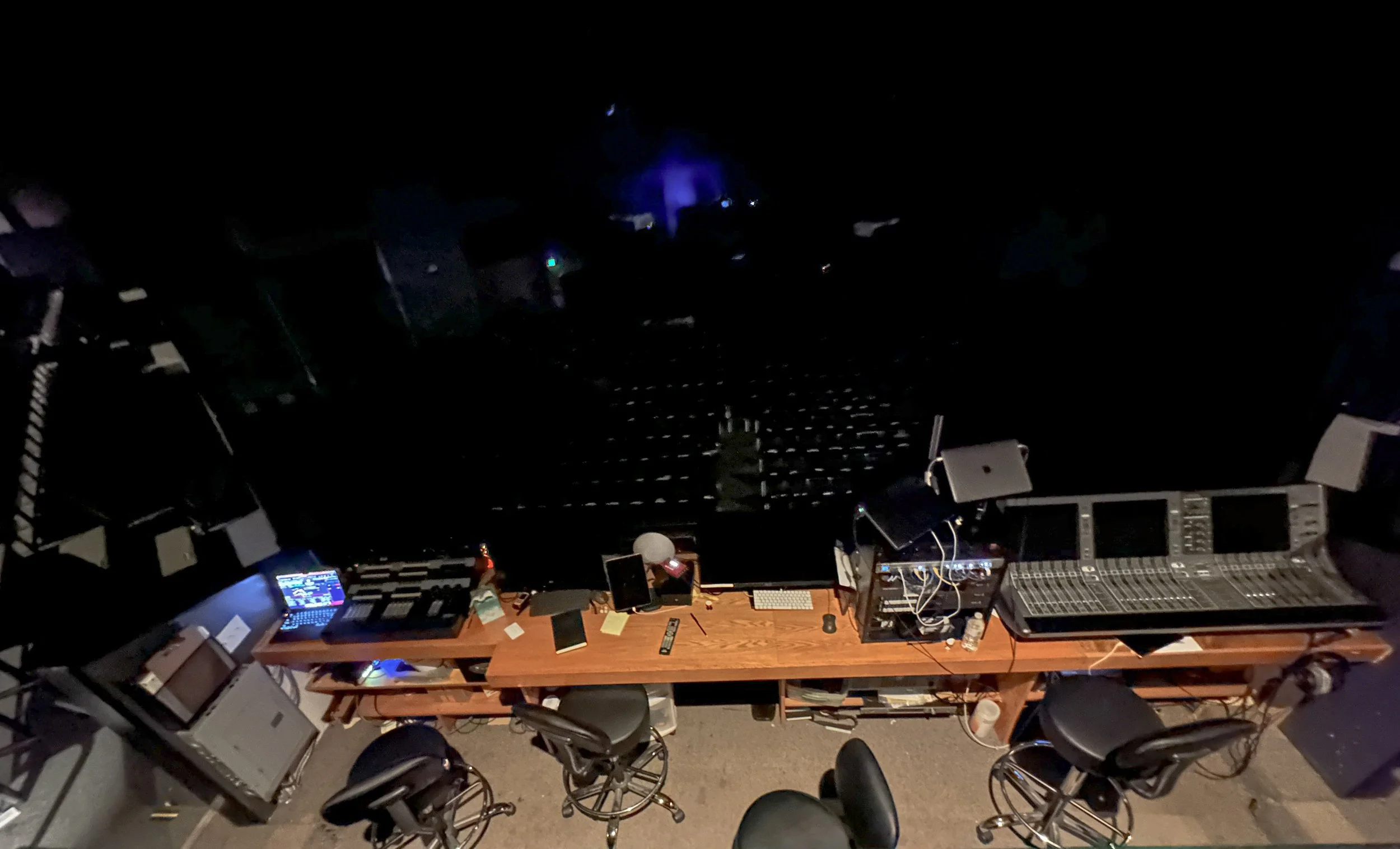 aken Tuesday, 3.31.26. This is known as the "nest" (media booth) where all the lighting, sound, and projection controls are overlooking the church sanctuary days after a church service.