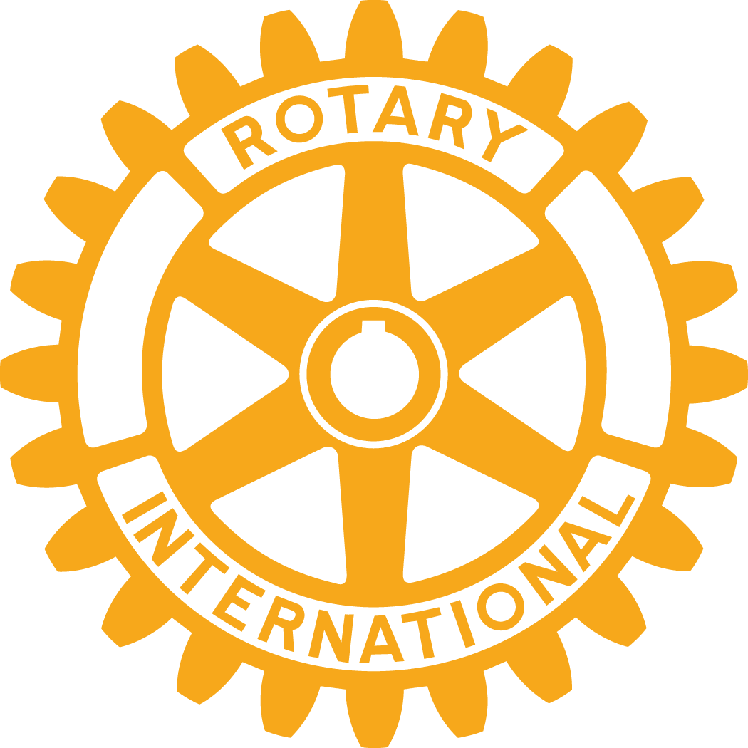 Rotary International logo featuring a yellow gear wheel with the words 'ROTARY INTERNATIONAL' around it on a black background.