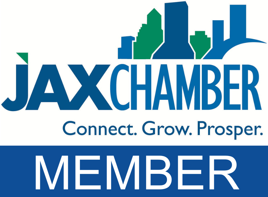 Jax Chamber logo with a skyline graphic, the tagline "Connect. Grow. Prosper." and a blue banner with the word "MEMBER"