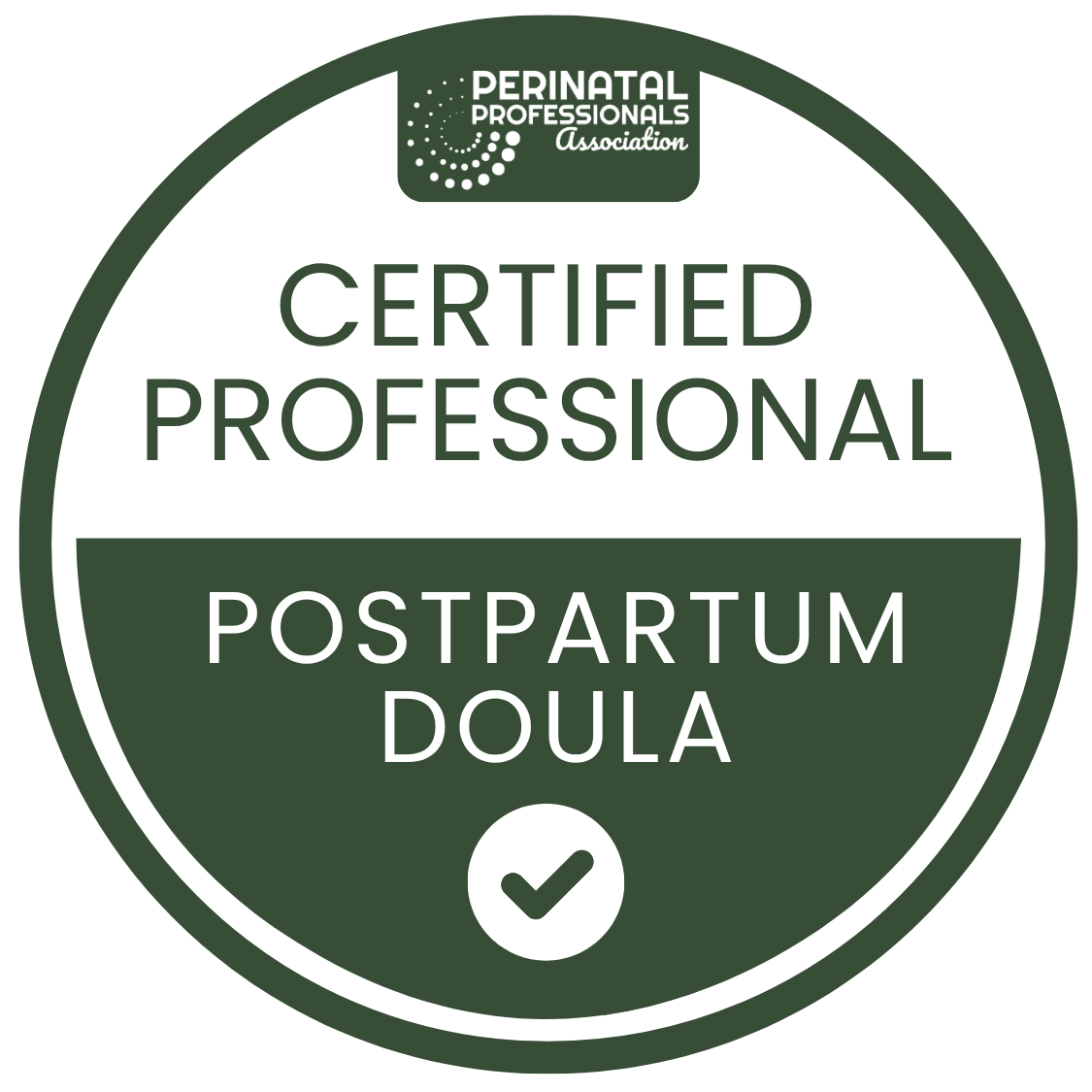 Certification badge for Postpartum Doula from Perinatal Professionals Association.