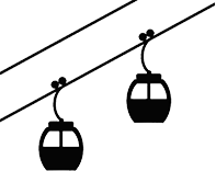 Two cable cars hanging from a cable