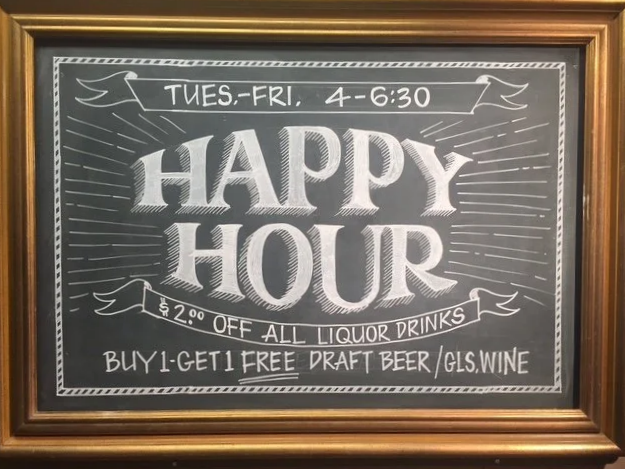HAPPY HOUR      bar signage      hand lettered