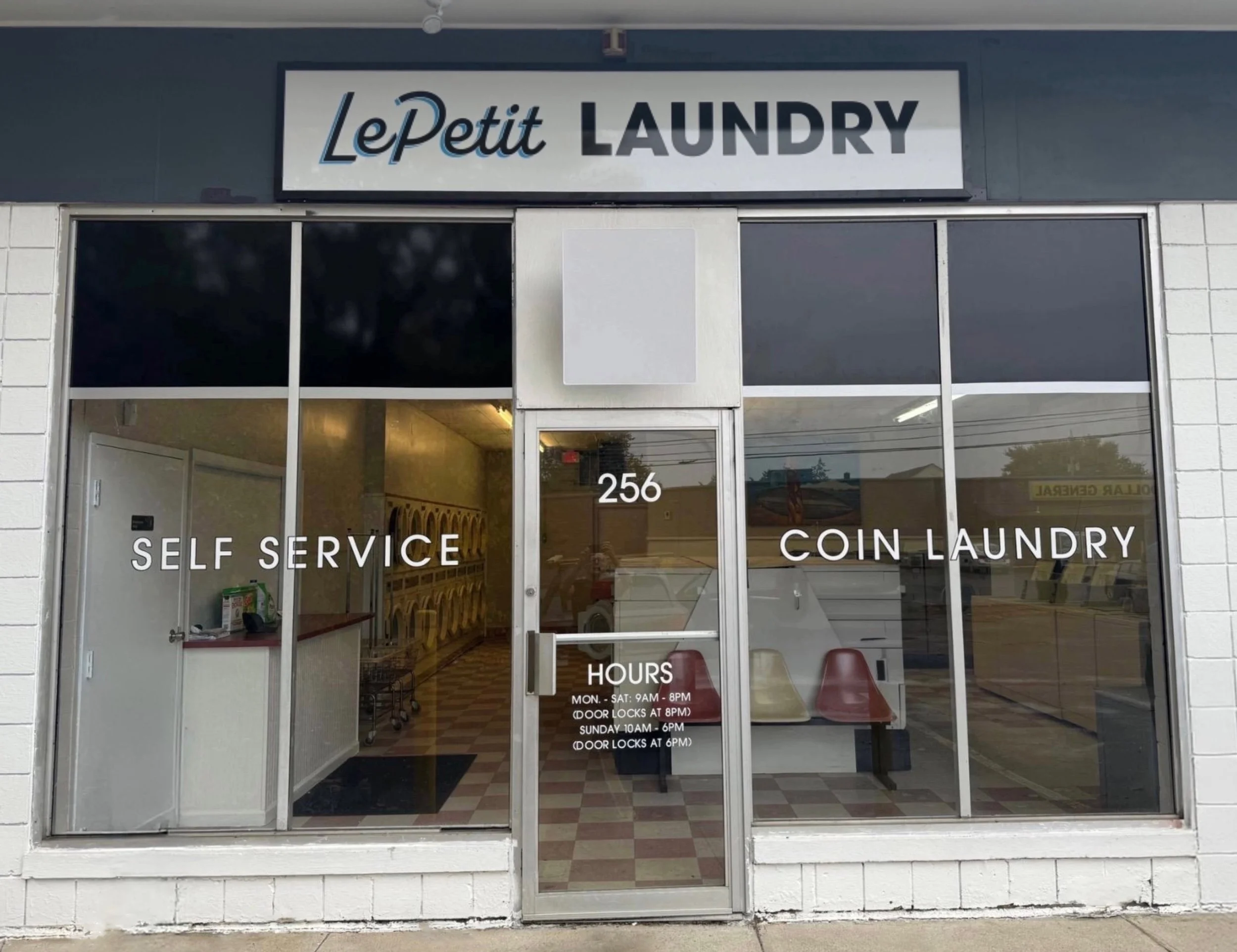 LE PETIT LAUNDRY   Milford, CT   Aluminum framed sign and vinyl window graphics
