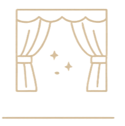 Stage curtain opening to reveal a performance space with stars.