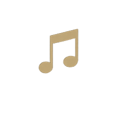 A musical note icon on a black background.