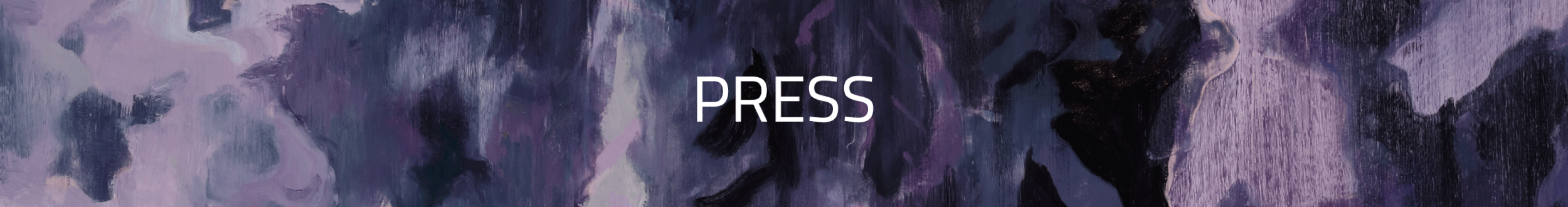 A digital screen showing the word 'PRESS' over an abstract background of purple, black, and white brush strokes.