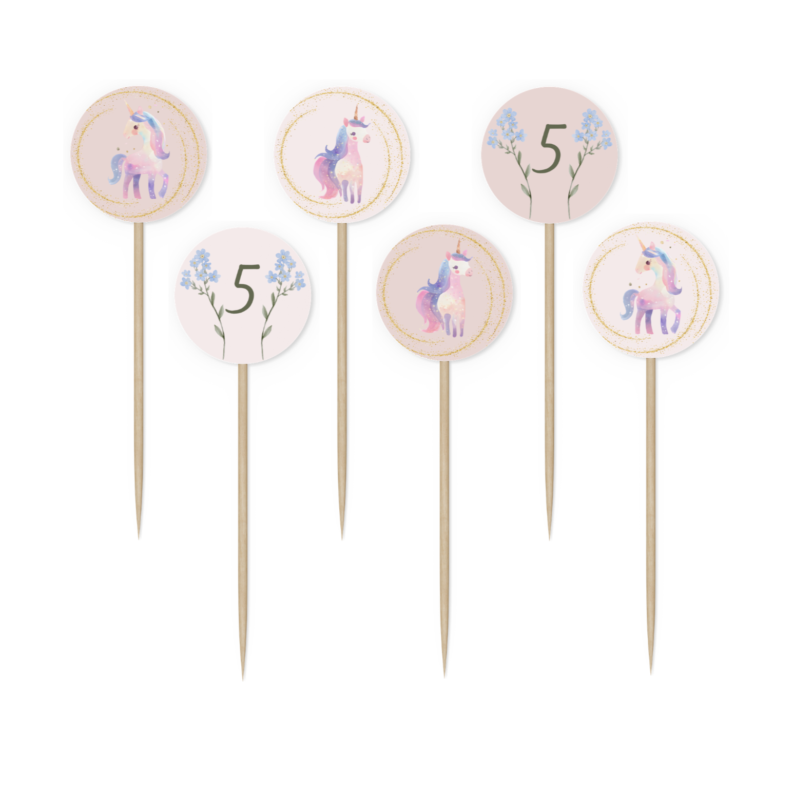 Unicorn Garden Cupcake Toppers * Design Size: 2 in