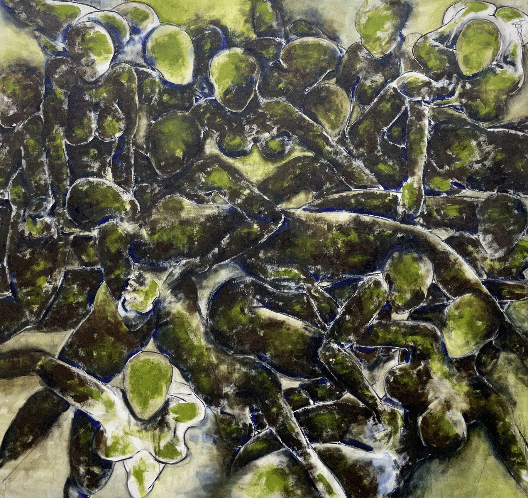 les dupes et les chanceux, 2023
176cm x 166cm 
Oil, charcoal and solvent on canvas