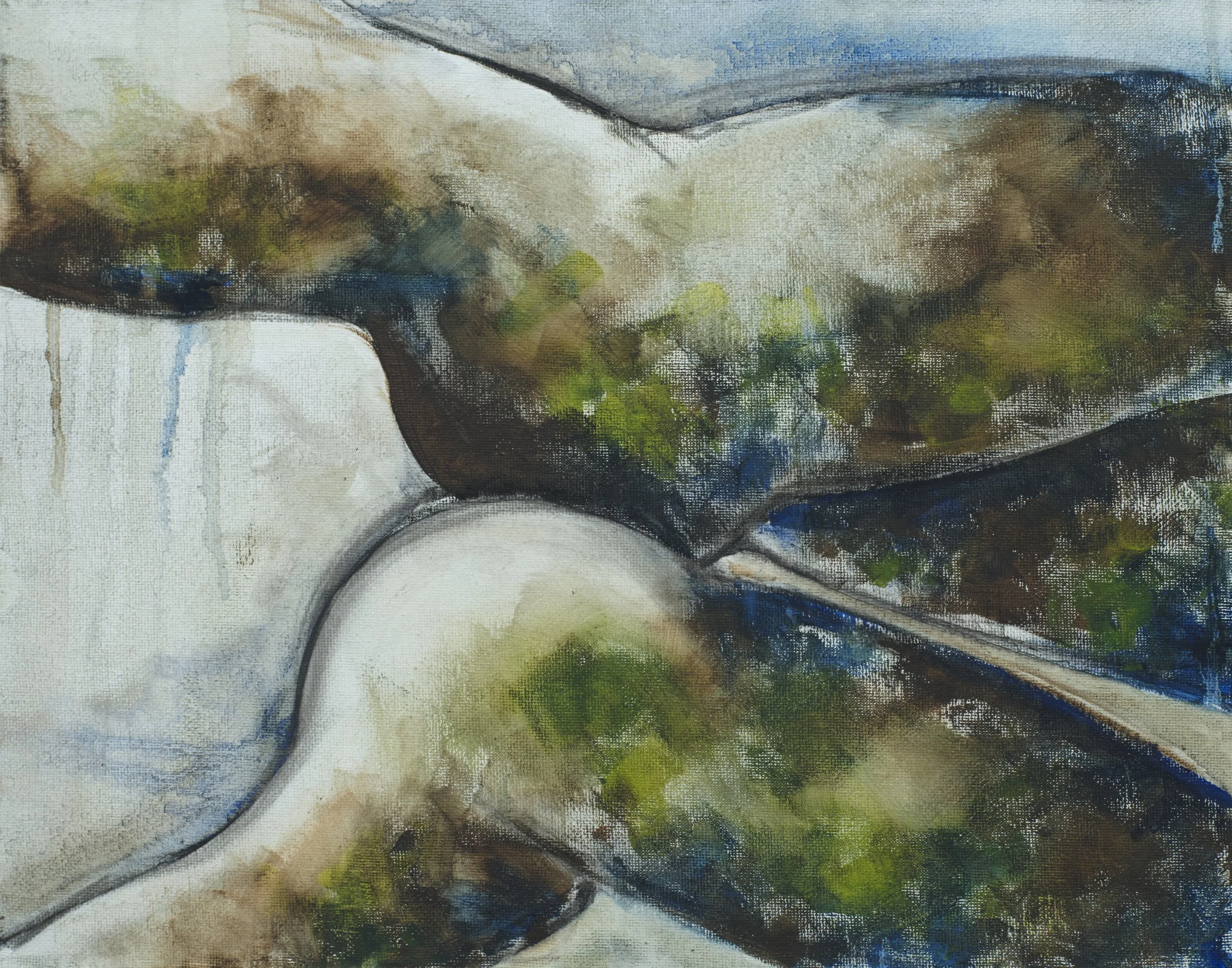 montagnes, 2024
40cm x 30cm
Oil, charcoal and solvent on canvas