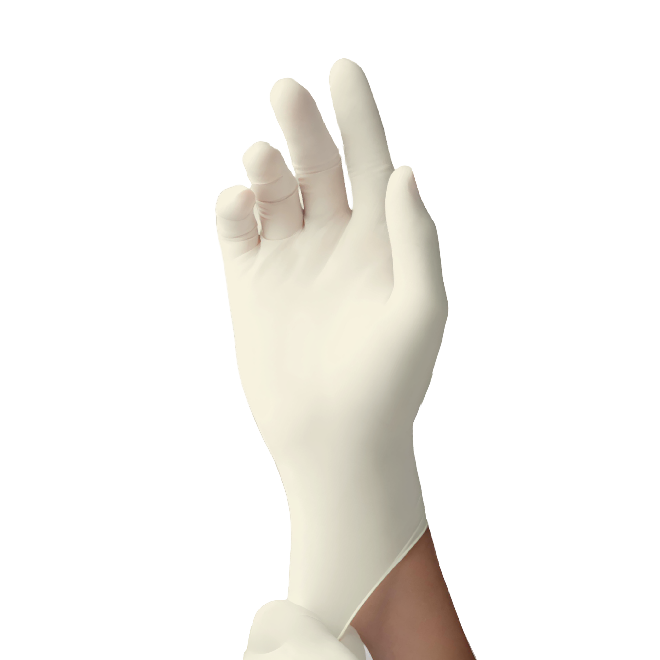 A hand wearing a white glove is holding a rectangular object with a blank surface.