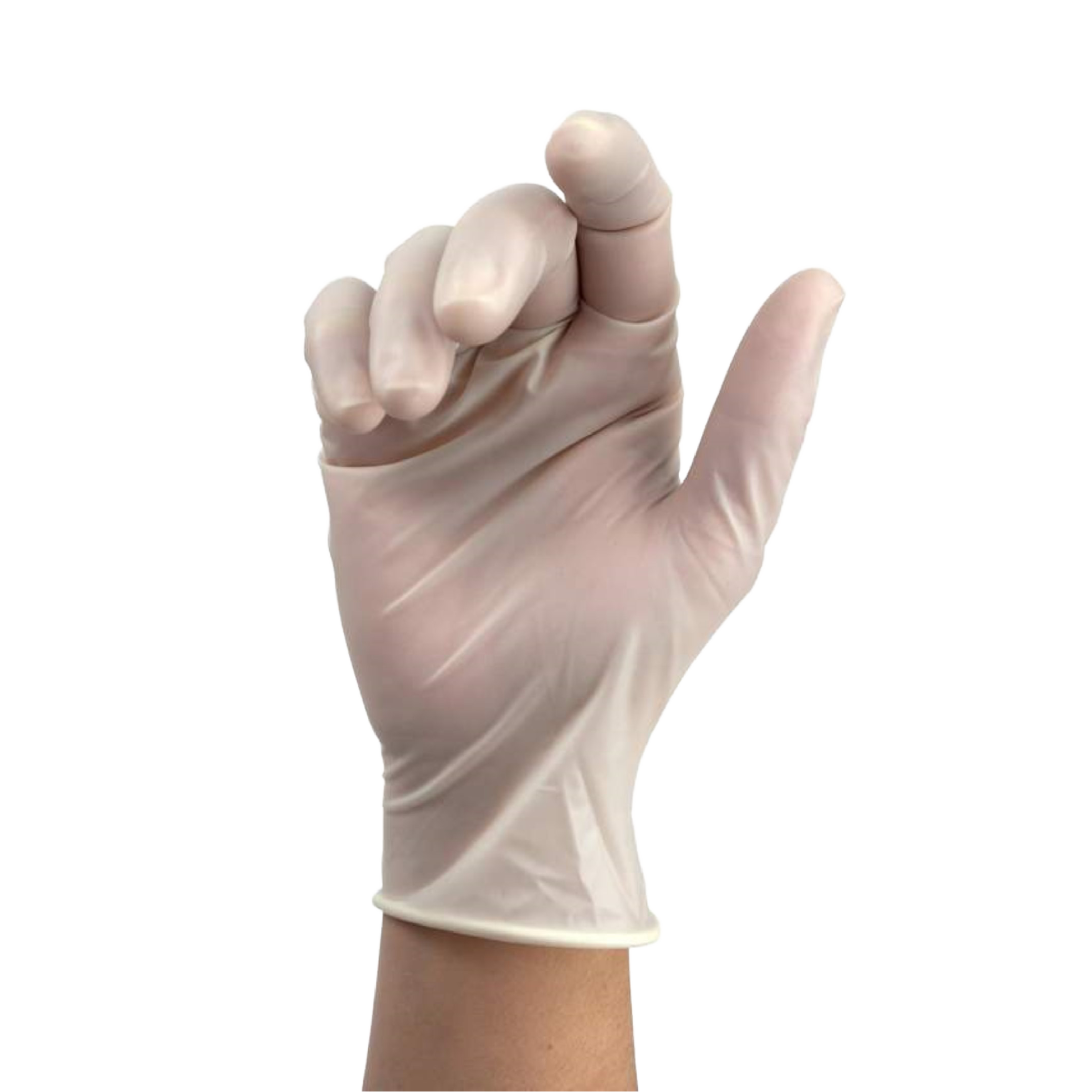 Close-up of a hand with a glove, holding a white card or clipboard.