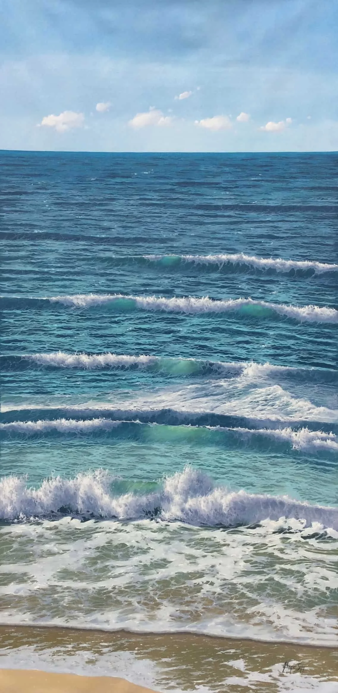 “Waves Meet the Shore Series” by Antonio G. Soler, size 36" x 72"