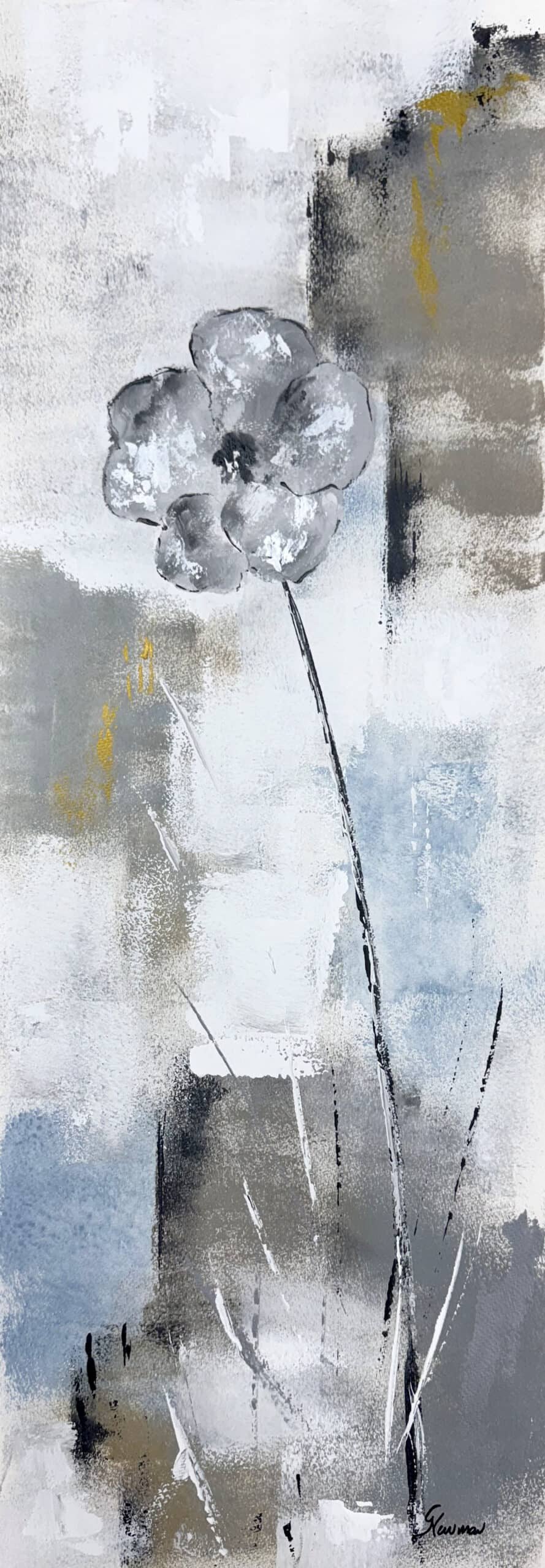 “Gray Floral l” by Gudrun Newman, size 11″ x 30″
