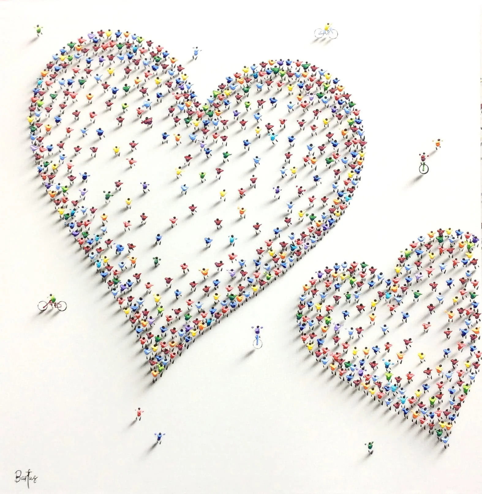 “Two Love Hearts” by Bartus, size 40″ x 40″