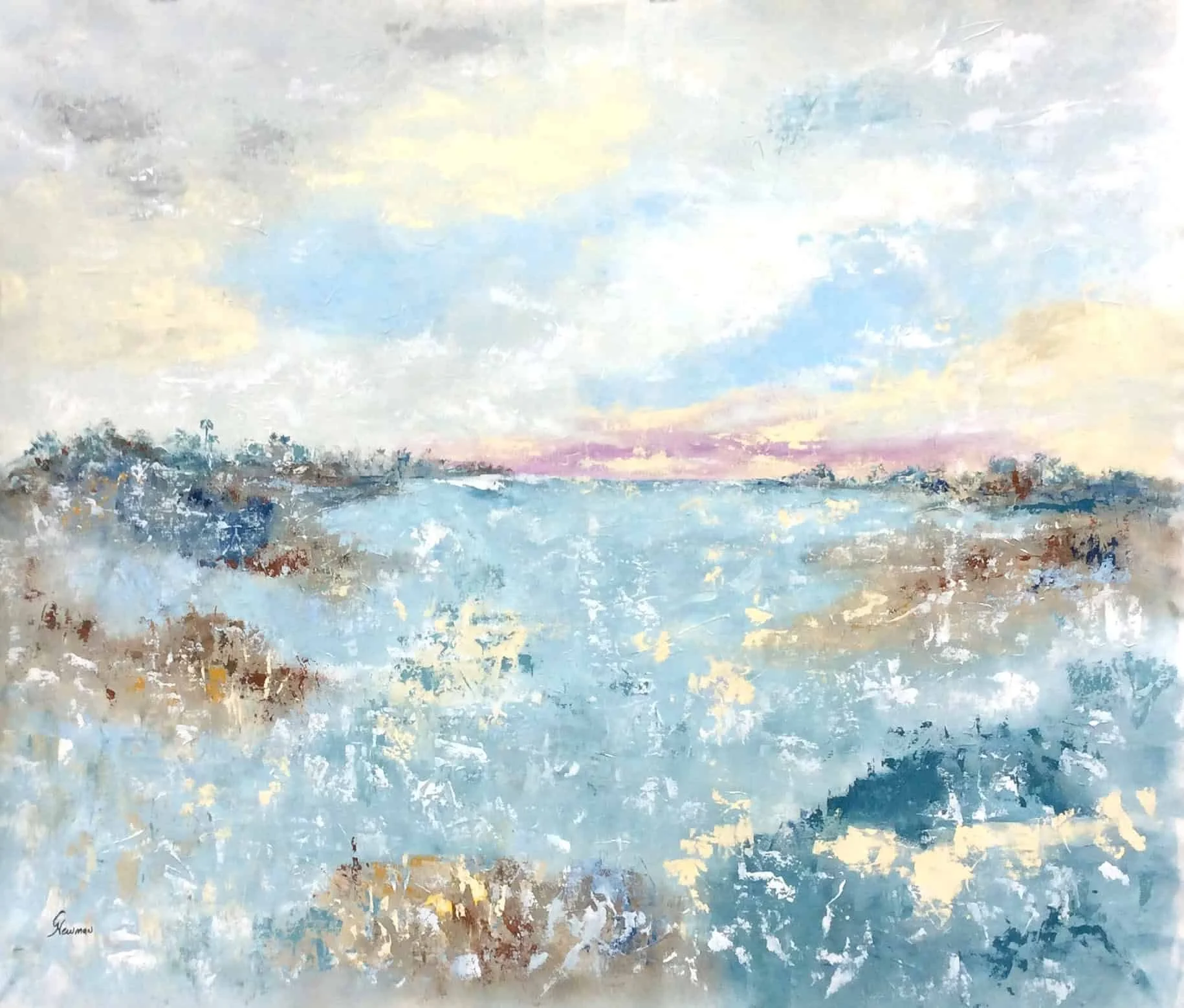 “Serene Landscape” by Gudrun Newman, size 48" x 40"