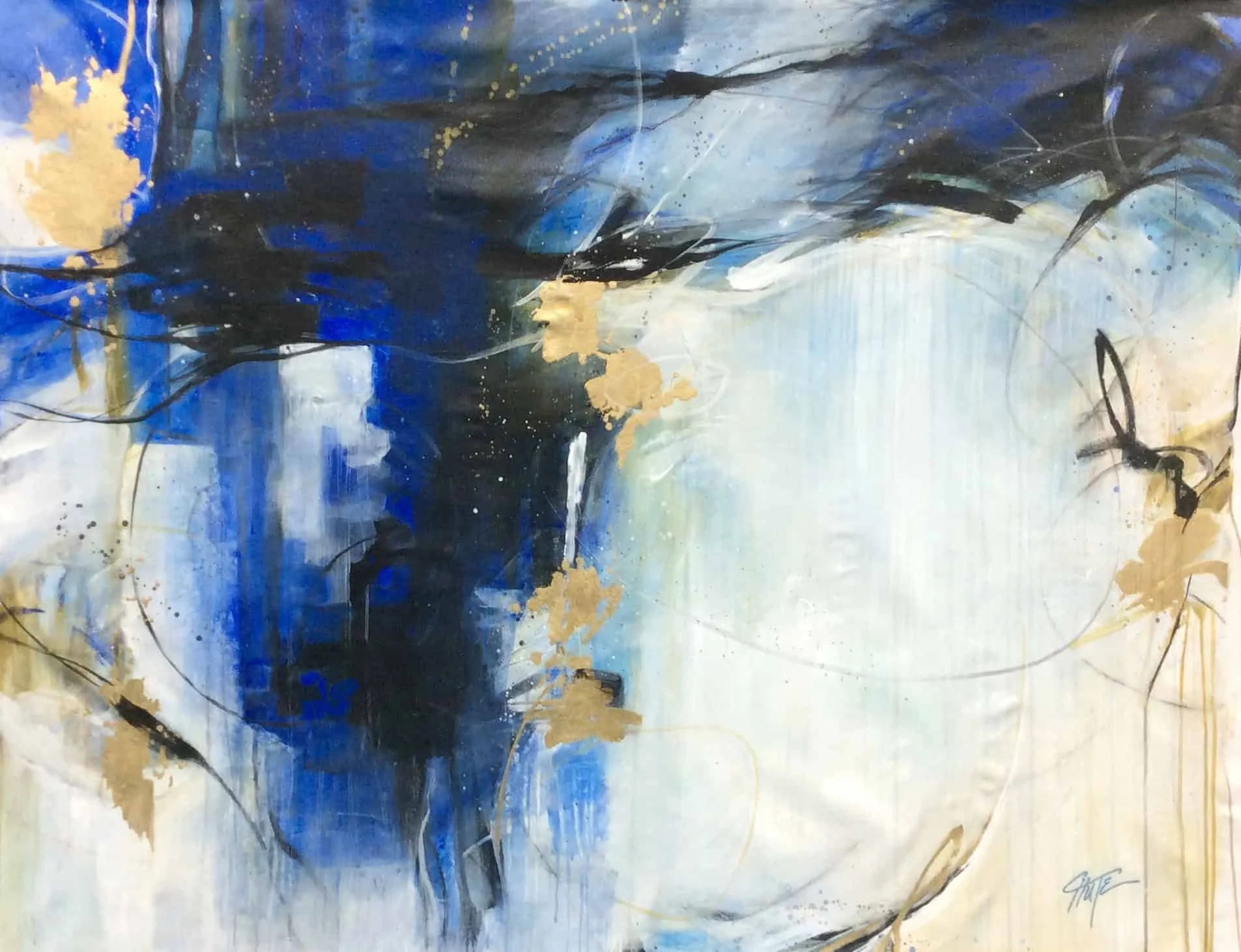 “Deep Blue Contemporary” by Patricia Chute, size 60″ x 40″