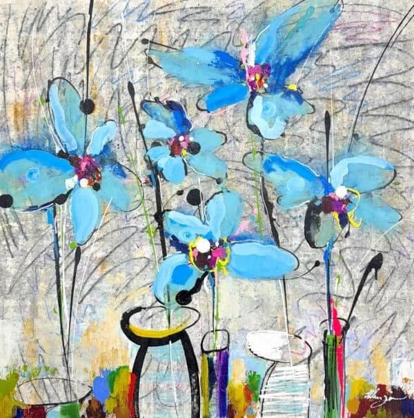 “Fleurs Abstracto XCII” by Helen Zarin, size 30″ x 30″