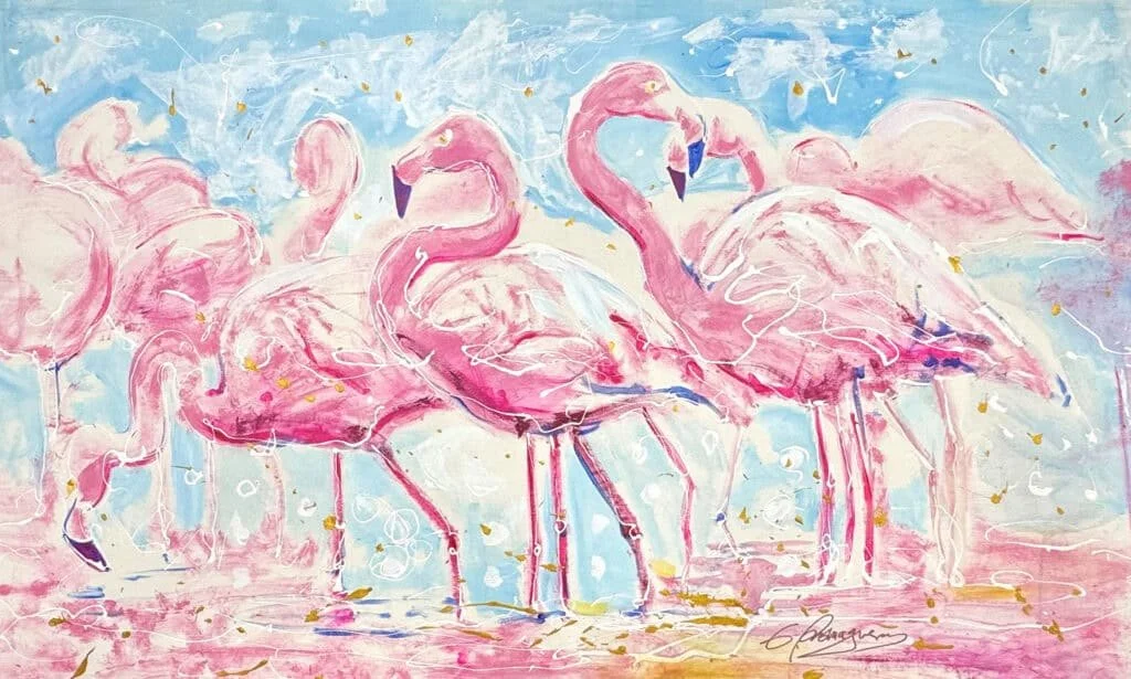 “Flamingos” by Eduardo Romaguera, size 60" × 40″