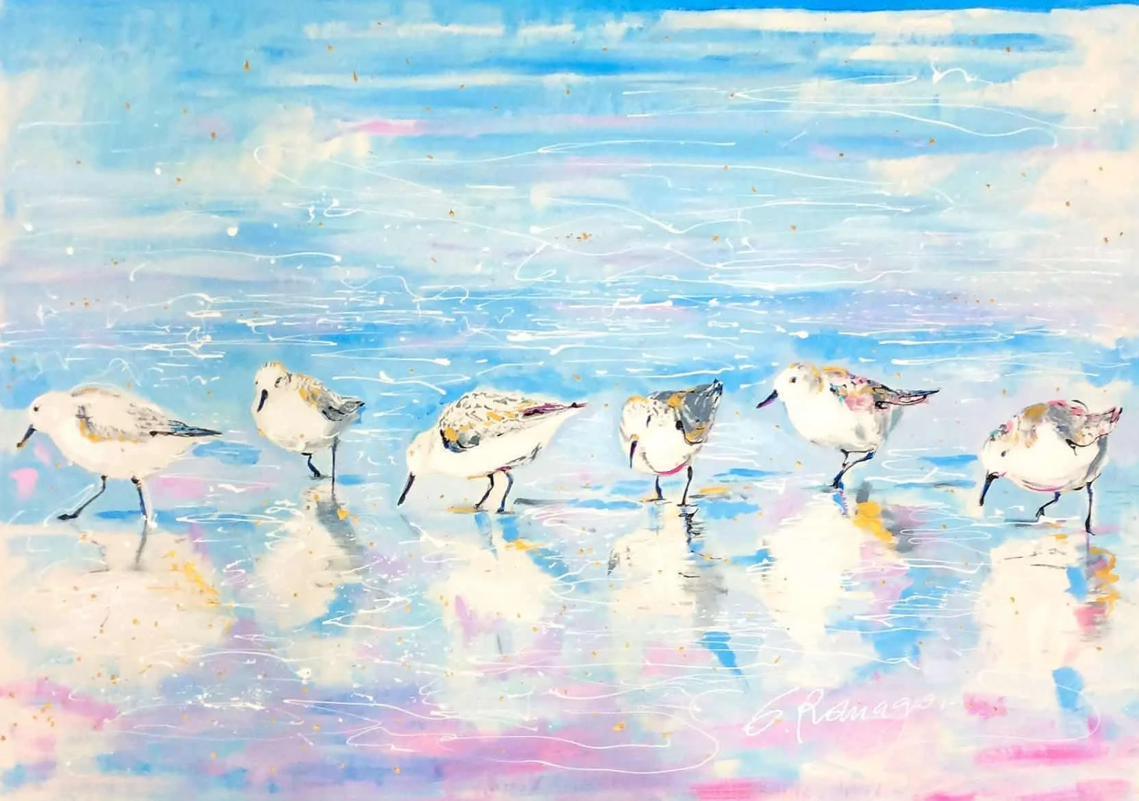 “Sandpipers” by Eduardo Romaguera, size 60" × 40″