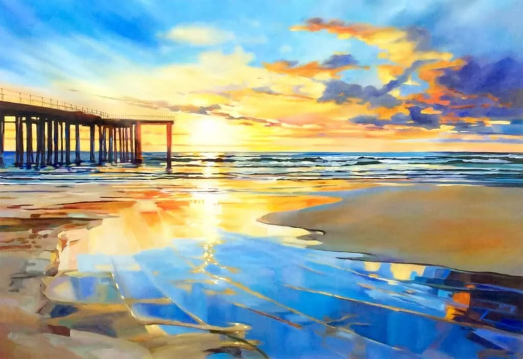 “Sunset at the Pier” by Mario Martin, size 60″ x 40″